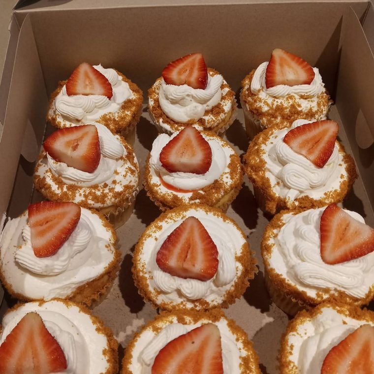 A boxed dozen of mini strawberry shortcakes