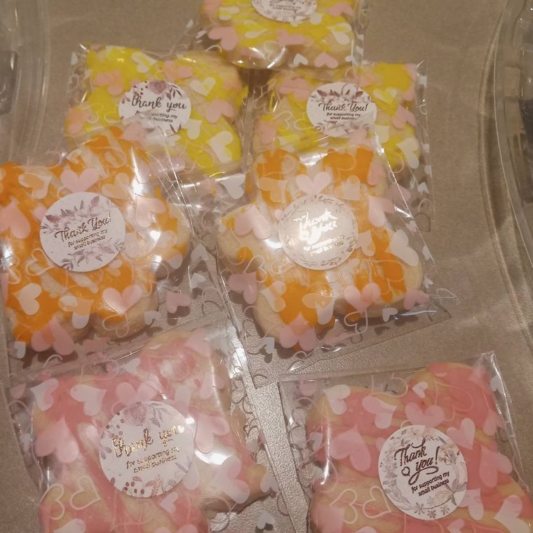 Cookies wrapped with thank-you-for-supporting-my-small-business stickers