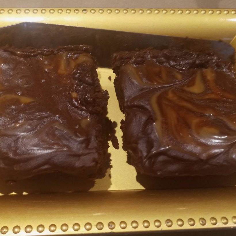 Fudge brownies with a caramel swirl