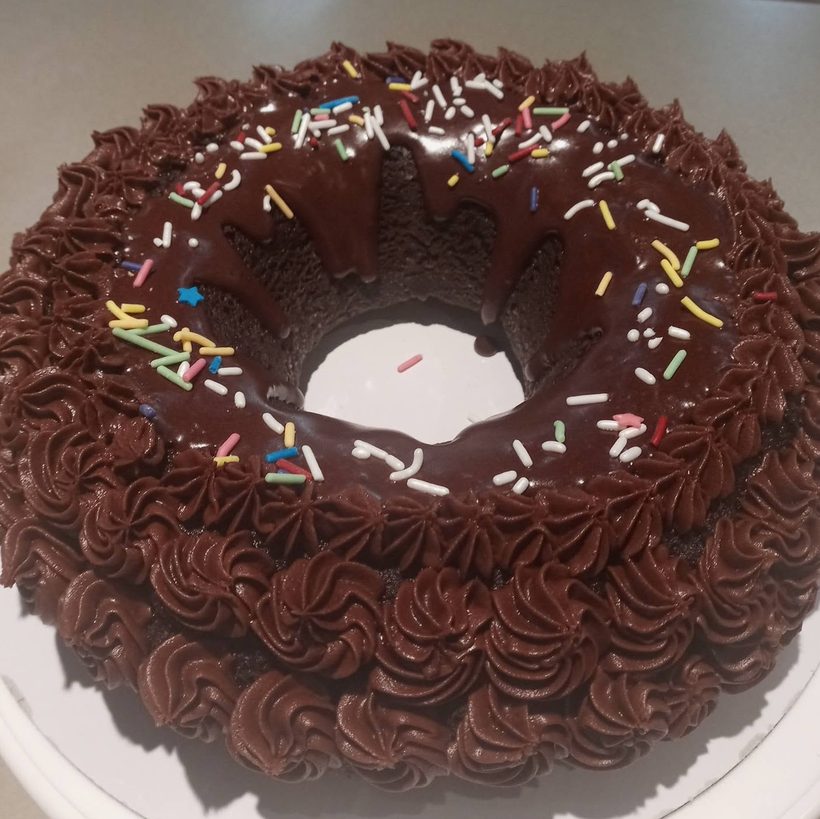 Chocolate cake with ganache and sprinkles